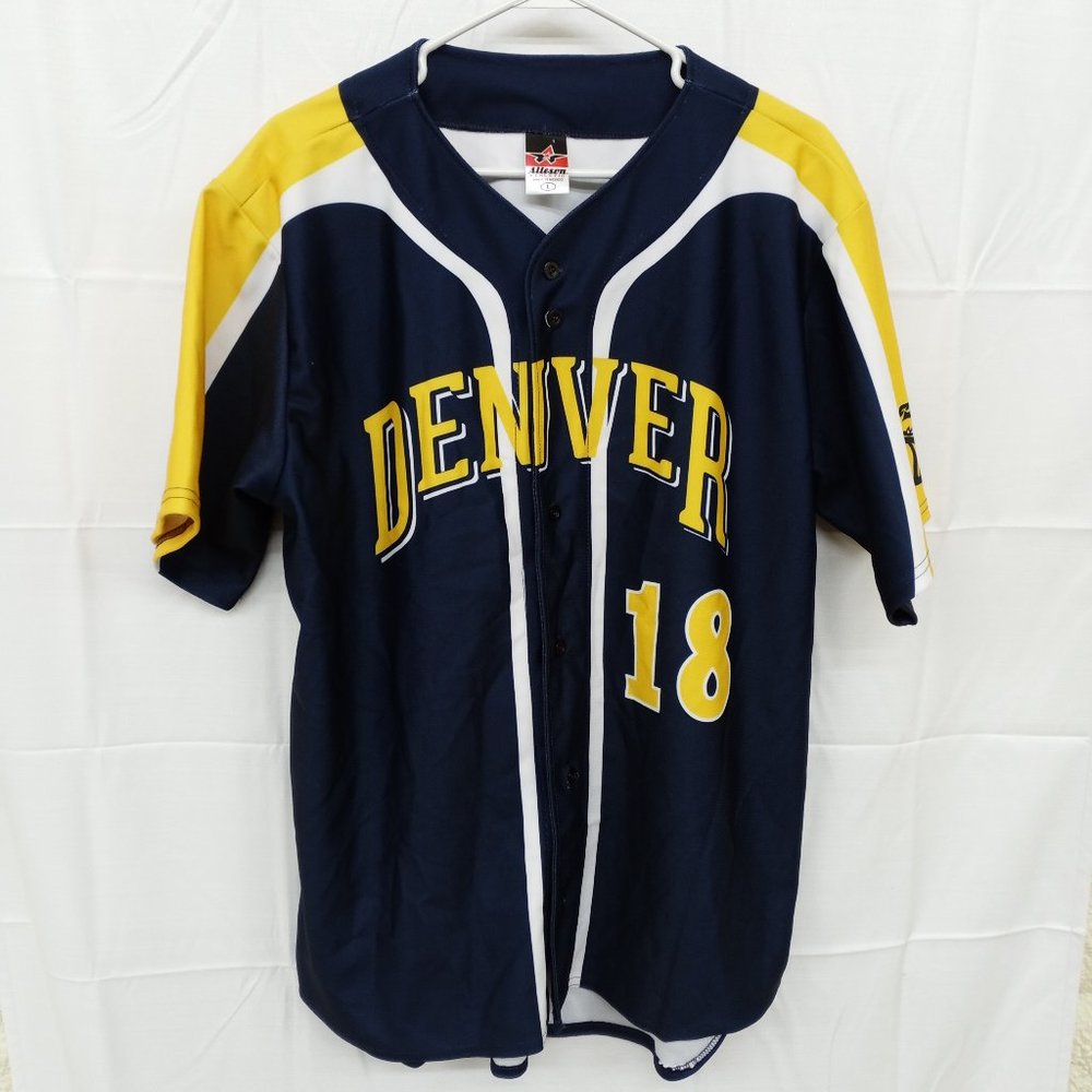 Denver Dragons Alleson Blue Yellow #18 Button Down Jersey size Large
